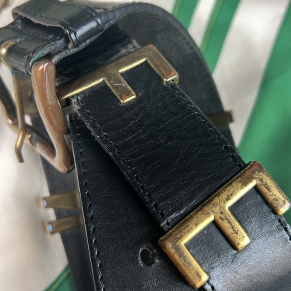 Fendi Vintage black Monogram Belt metal logo letters small leather unisex main image 9